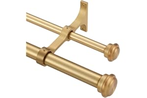YUN NEPHELE Warm Gold Double Curtain Rods for Windows 72-144", Double Drapery Rods with End Cap Finials, Adjustable 1-Inch Front and 5/8 Inch Back Double Rod Curtain Rods, Telescoping Double Window Rods Warm Gold