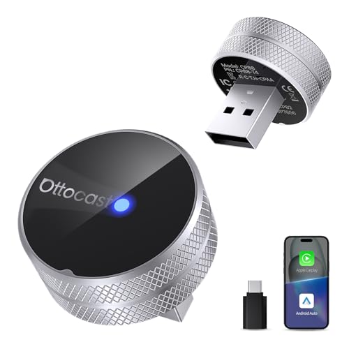 OTTOCAST Mini Tube 2026 Adaptador Inalámbrico para Apple CarPlay y Android Auto, Conexión Automática Plug & Play, WiFi 5 GHz Estable, Compatible con iPhone y Android, Carcasa Premium de Aluminio