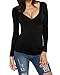 ZANZEA Women V-neck Deep V Wrap Low Cut Long Sleeve Fitted Shirt Tee Top, US 8, Black