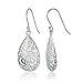 Hoops & Loops 925 Sterling Silver Teardrop Filigree Dangle Hook Earrings for Women, Silver, Yellow and Rose Gold Flashed Sterling Silver