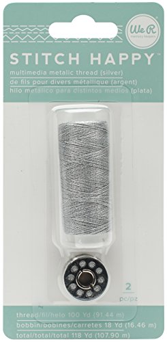 American Crafts We R Memory Keepers Stitch Happy 2 Piece Specialty Sewing Thread Metallic, Silver
