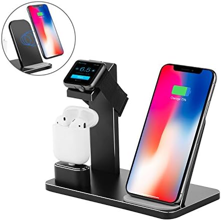 Fast Wireless Charger Stand, DHOUEA 3 in 1 Apple Watch Stand iPhone X 6 7 8 Plus Apple Watch 3 2 1 AirPods, Samsung Note 8 5 Galaxy S9 S8 Plus S7 S6 Edge