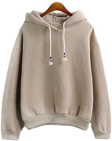 Women Long Sleeve Thick Casual Solid Hooded Sweatshirts ,Leisure Hoodies Candy 10 Color Loose Top Shirt(Khaki)