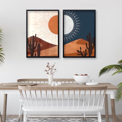 Sun and Moon Cactus Desert Landscape Wall Art Decor 24"x16" Modren ...