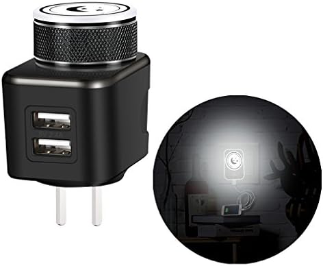 LED Plug-in Night Light with Dual Port USB Wall Charger 5V 2.4A Universal Portable Sensor light Charging for Bedroom Hallway Bathroom Living Room (Black)-SAFEBAO