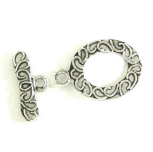 1 set .925 Sterling Silver Oval Flower Toggle Bead Clasp 15mm/Findings/Antique