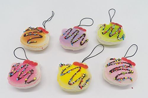 6 pc Kawaii Squishy Kitty Cat Bread Delight Phone Charm Set #2 ~Chocolate Frosting~