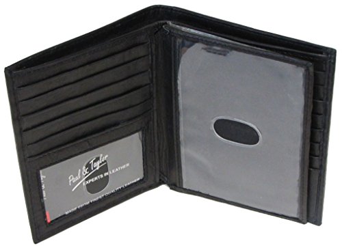 New Paul & Taylor Men's Leather Big 20 card slots Hipster Bifold Billfold Wallet (Black)