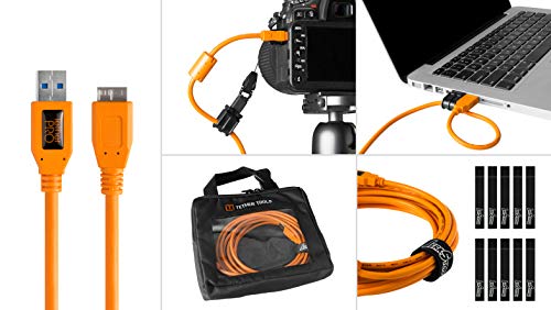 Starter Tethering Kit w/TetherPro USB 3.0 to Micro-B Cable, 15' (4.6m), High-Visibility Orange