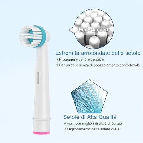 16 testine Ortho Care, compatibili con spazzolino elettrico Braun Oral B per una pulizia precisa intorno alle parentesi graffe.
