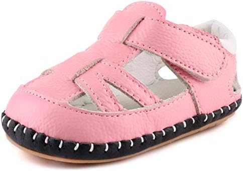 LONSOEN Baby Boys Girls Leather Summer Outdoor Soft-Toe Sandals(Infant/Toddler)