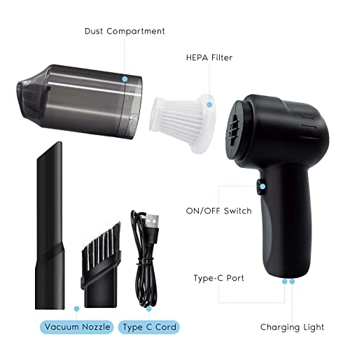 Zouppic Mini Car Vacuum Cordless Cleaner - Portable, Rechargeable, Wireless Handheld Vacuum for Keyboard, Auto Car, Table, Computer, Desktop, Pet Hair Cleaning, Black
