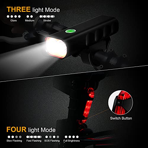 Lsnisni LED Bike Lights Set,USB Rechargeable Bicycle Front and Back Bike Light,3 Modes IPX6 Waterproof Headlight & Rear Light,for Safe Cycling Hiking Road Mountain Commuter