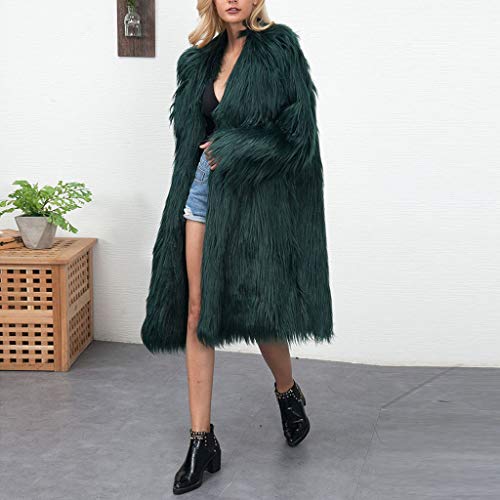 Women's Shaggy Faux Fur Coat Jacket Oversized Solid Color Long Open Front Cardigan Shearling Outerwear - Limsea Green