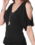 J.TOMSON Women's Short Sleeve Deep V-Neck & Crewneck Cut Out Shoulder Top