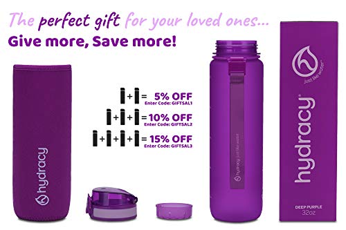 Hydracy Water Bottle with Time Marker -Large 1 Liter 32 Oz BPA Free