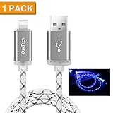 OsyTech 3ft Durable Charging Cable Ends Light-up Visible Glowing in the Dark Lightening Data Sync Charger Cable Cord for iPhone 7 7 Plus 6S 6S Plus 5 5C SE iPad Mini Air Pro iPod (iOS, 1 Pack)