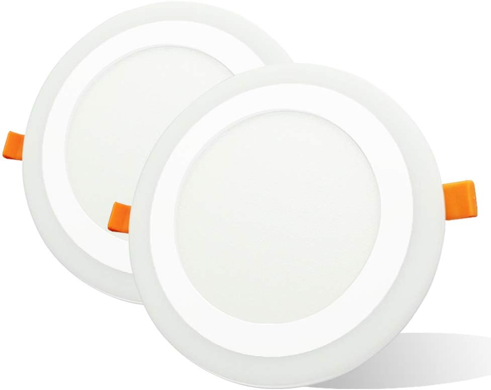 Pack 2X Round Ceiling LED Downlight, Colors 12W White 4W Blue Extra-Flat Panel, Lighting 16W, 1500 Lumens, Driver Included