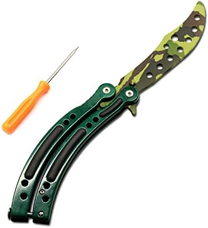 LeeKerTel HK-04 Butterfly Knife with Sheath Trainer Practice Folding Balisong Dull Game Knife Pocket Trainer Tool with Screwdriver (Green)