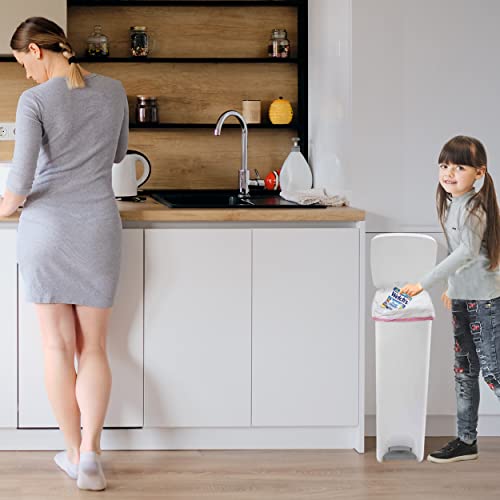 Sterilite Slim Trash Can with Lid, Step On 11 Gal White Kitchen Garbage