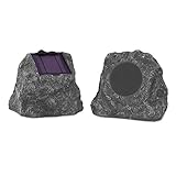 Innovative Technology Premium 5-Watt Bluetooth Outdoor Rock Speakers with A/C Adaptor, Built In Rechargeable 5200mAh Battery and Solar Panels, Pair, Charcoal