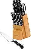 Utopia Kitchen Stainless Steel Knife Block Set 13 Piece Set - Rubber Wood Block