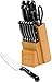 Utopia Kitchen Stainless Steel Knife Block Set 13 Piece Set - Rubber Wood Block primary