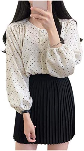 Neckoat Women’s 2 Colors Polka Dot Pattern Blouse, Natural, Retro, Cute, Long Sleeve, Spring, Summer, Autumn, M – XL