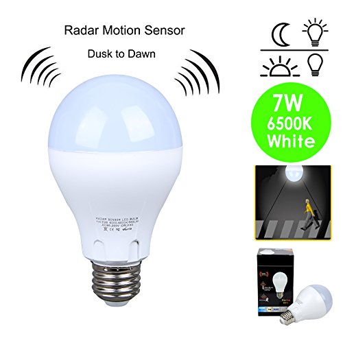 Motion Sensor Light Bulb 7W(60W Equivalent) Radar Smart Bulb Dusk to Dawn LED Motion Sensor Light Bulbs E26 Base Indoor Sensor Night Lights Soft White 6500K Outdoor Motion Sensor Bulb Auto On/Off