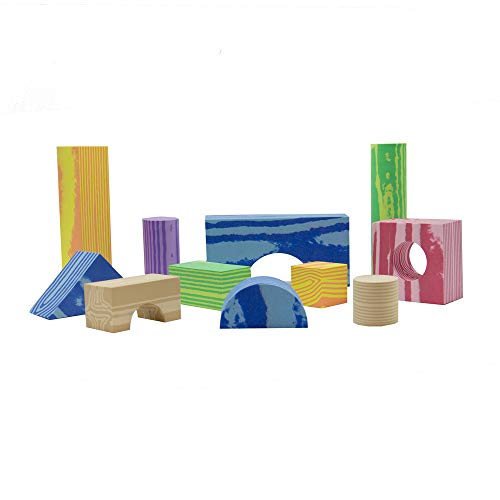 Verdes Toys Soft Foam WoodLook Building Blocks, 3D Shapes (Set of 100