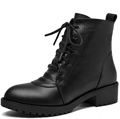 Antiordin Women's All Genuine Leather Booties Lace-up Ankle Boots Black Size 7
