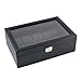 Caddy Bay Collection Black Carbon Fiber Pattern Watch Box Display Storage Case with Glass Top, Red Stitch Perforated Soft Pillows Holds 10 Watches - Red Stitching