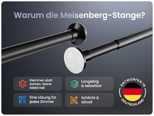 MEISENBERG Clamping Rod for Curtains, Matt Black, Diameter 25 mm, Curtain Rod No Drilling, Telescopic Curtain Rod for Clamping Windows, Shower and Partition Wall (70-120 cm)