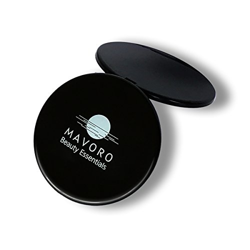 Magnifying Compact Mirror - 10X Magnification Mirror and 1X Mirror - 4 inch Diameter, Compact Mirror for Purses by Mavoro Beauty Essentials (Black)
