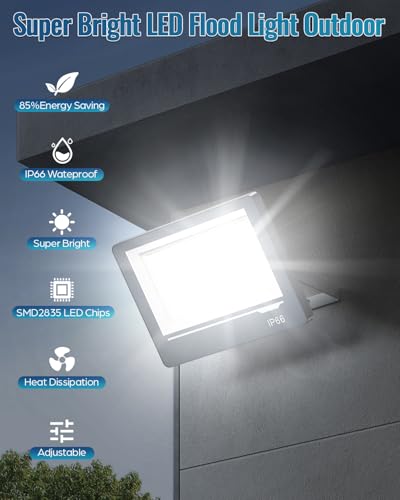 TOPAUBUB Outdoor LED Spotlights 300W 30000LM 2 Pieces – Powerful Outdoor LED Spotlights 6500K Cool White IP66 Waterproof for Garden Patio