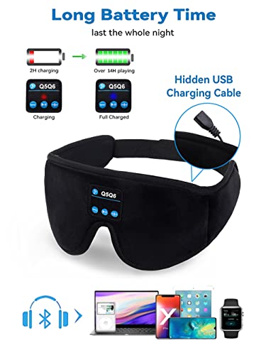 Q5Q6 Sleep Headphones, 3D Bluetooth Sleep Mask, Wireless Sleeping Headphones for Side Sleepers, Sleep Mask with Bluetooth Headphones Insomnia Travel Nap Gifts Men Women