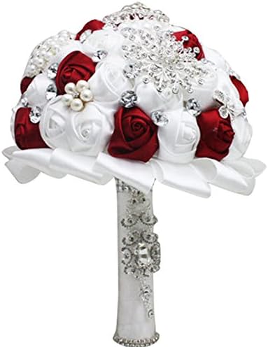 iLovewedding Romantic Diamond Rose Artificial Wedding Bouquet Bride Holding Flower (Burgundy)