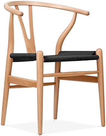 Danish Designs Wishbone Wooden Dining Chair, Black Weave Seat, Natural