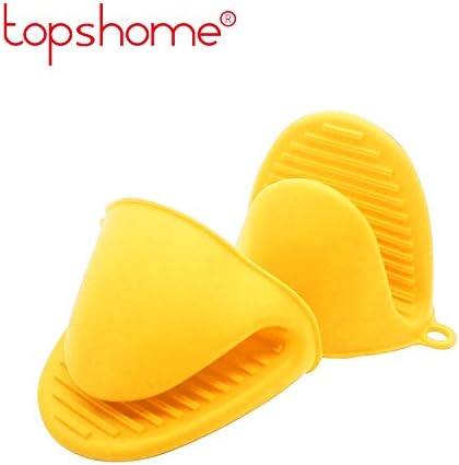 Silicone Heat Resistant Cooking Pinch Mitts, Mini Oven Mitts, Gloves, Cooking Pinch Grips, Pot Holder and potholder for kitchen, by Topshome (Yellow)