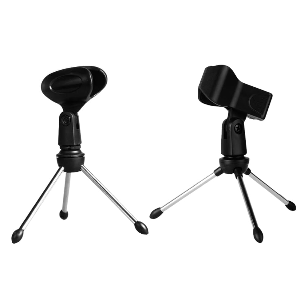 Milisten 2pcs Foldable Desktop Mic Stand Tripod Holder Black Plastic & Aluminium