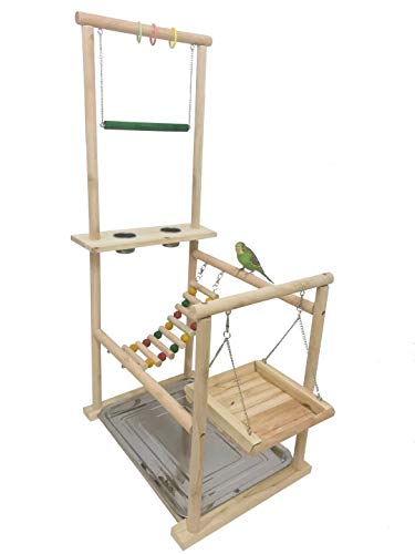 Woopets Bird Playground,Bird Stand,Bird Platform,Feeder Cups Set Birdcage Wooden Rack Parrot Habitat Play Gym Playground Accessories Activity Center for Cone, Parakeet, Parrot, Parrot, Bird