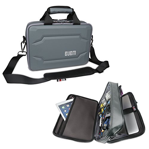 BUBM Double Layer Laptop Messenger Bag, Hard Shell Electronics Accessories Cases Laptop Shoulder Briefcase for 11 Inch Notebook, Gray