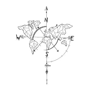 decalmile Negro Mapa del Mundo Pegatinas de Pared Brújula Náutica