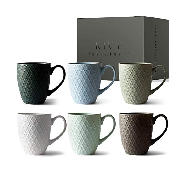 KIVY Tassen Set 6er x 400ml - GroÃe Kaffeetassen Set 6er - Kaffeetasse groÃ - Teetassen Set - Kaffee Tassen Sets - Kaffeebecher Keramik Becher Bunt - Bechersets - Kaffeepott Modern - KaffeehÃ¤ferl