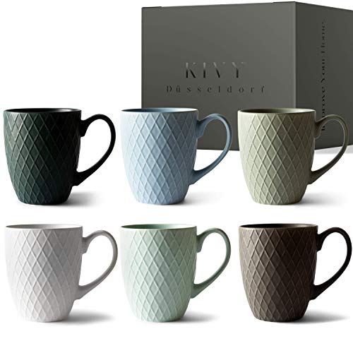 KIVY Tassen Set 6er x 400ml - GroÃe Kaffeetassen Set 6er - Kaffeetasse groà - Teetassen Set - Kaffee Tassen Sets - Kaffeebecher Keramik Becher Bunt - Bechersets - Kaffeepott Modern - Kaffeehäferl