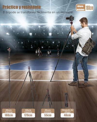 Trípode Profesional 188 cm con Cabezal de Bola 360°