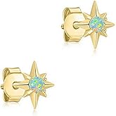 20G Tiny Opal Star Cartilage Stud Earrings for Women Girls 925 Sterling Silver Hypoallergenic Ear Piercing Cute Small Studs Tragus Post Minimalist Dainty Christmas Birthday Jewelry Gifts