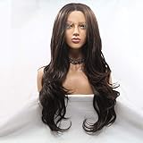 Lucyhairwig Lace Front Wig Natural Brown Synthetic Wigs Long Wavy Heat Resistant Fiber Hair Lace Wigs Half Hand Tied Wigs For Women