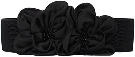 BAIMIL Women's Chiffon Flower Decorative Belt Elastic Wild Belt Buckle Belt