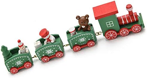Junyee Christmas Wooden Train, Children Kids Wooden Rail Trains Toys Decoration Decor Gift for wedding birthday kindergarten festive-Green